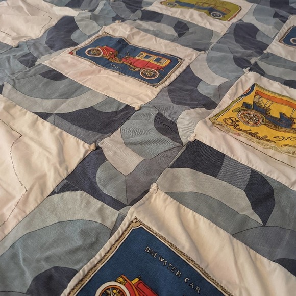Vintage Bedding Vintage Car Quilt With Blue Background Detail